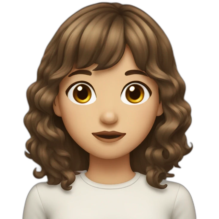 girl with longer wavy brown hair with bangs emoji