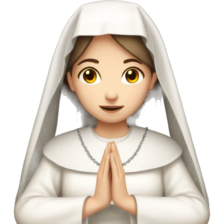 beautiful innocent nun white skin brown hair halo praying emoji