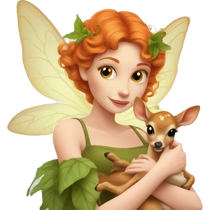 Beautiful ginger fairy with a baby fawn  emoji