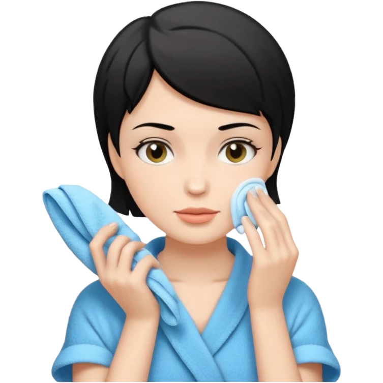 a white woman who has black short hair cleaning her face emoji