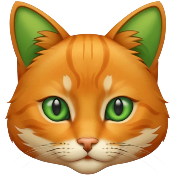 cat head, orange, stylish. green eyes emoji