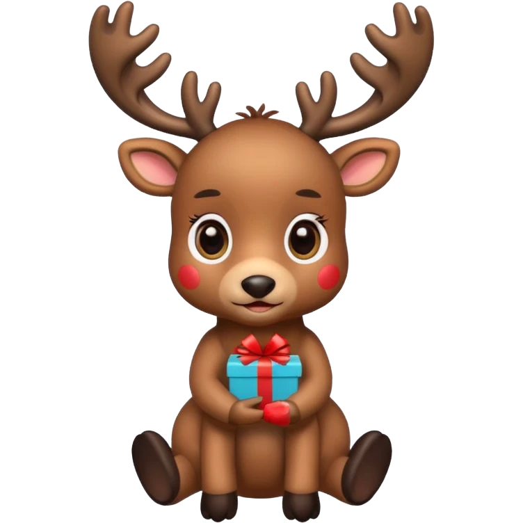 reindeer baby  cute, full body , gifts stuck in head emoji