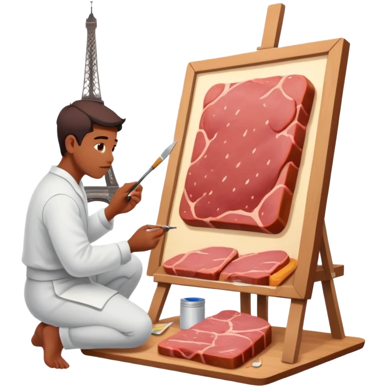 artist in paris painting a SPAM meat landscape  emoji