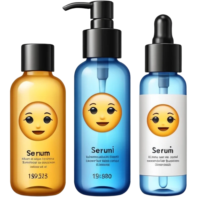 emoji of three beauty products (tube, serum, jar), with luxury labels, minimalistic but luxury design (realistic) emoji