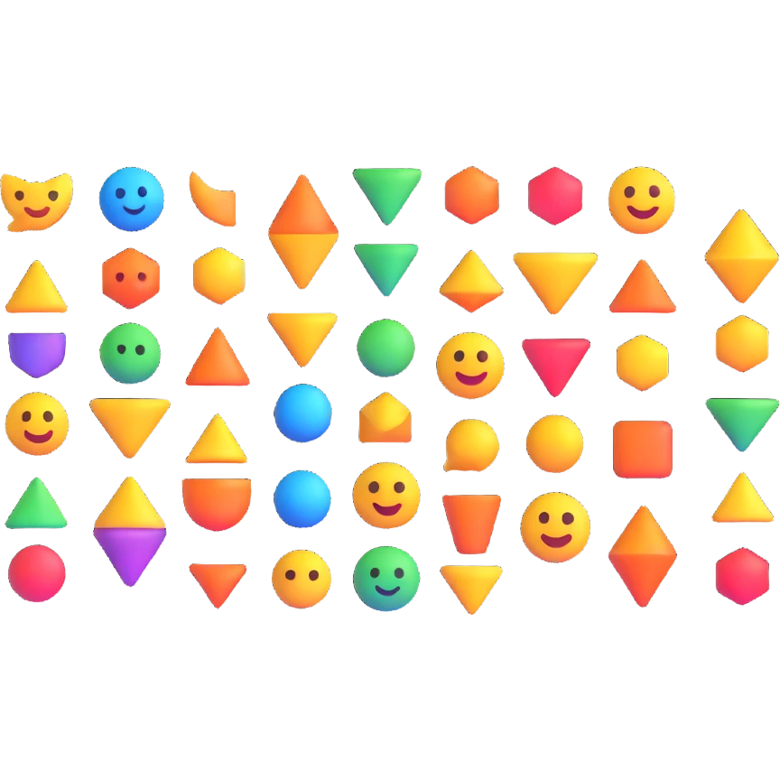 motion graphics emoji, geometric shapes in motion, gradient colors, lively and creative, 3D effect emoji