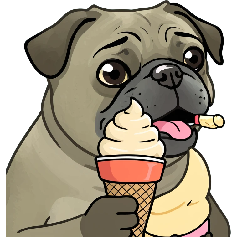 Pug eating ice cream emoji