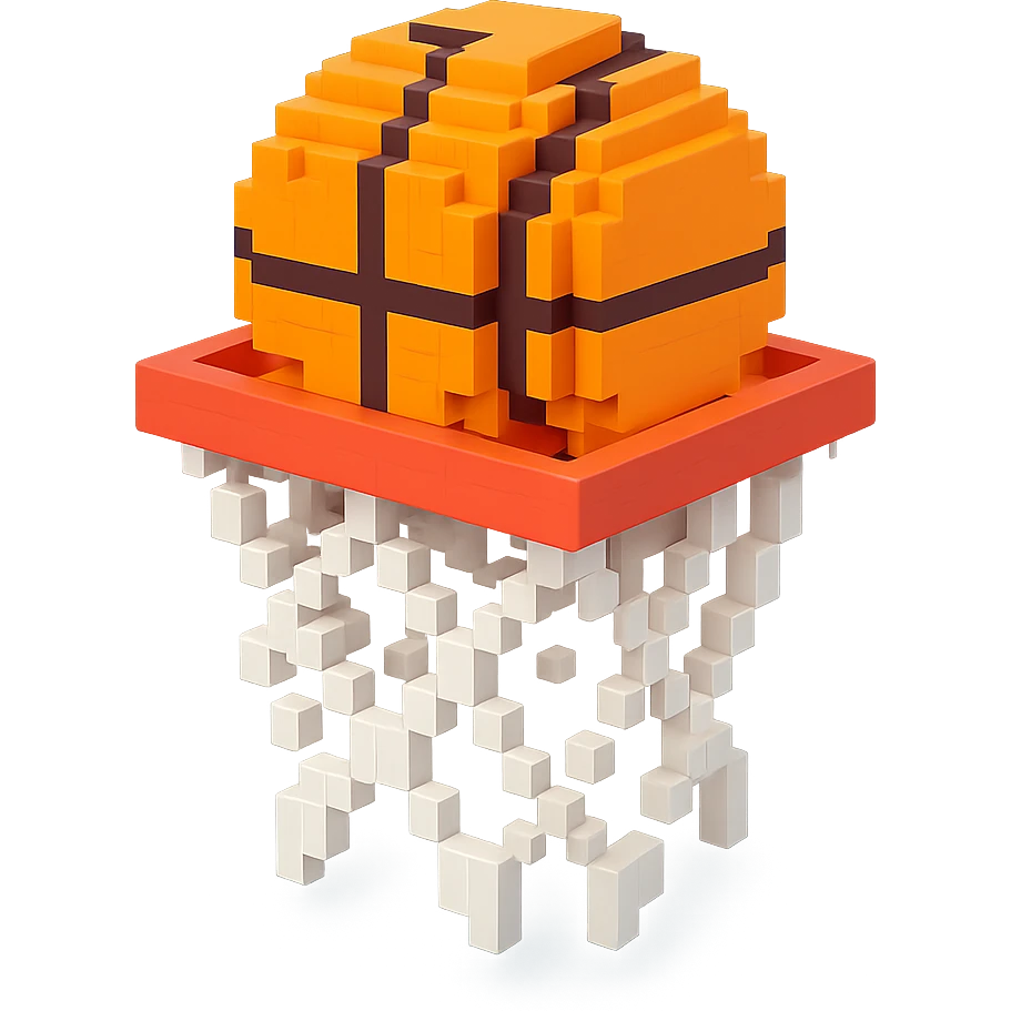 A voxel-style basketball in a net emoji