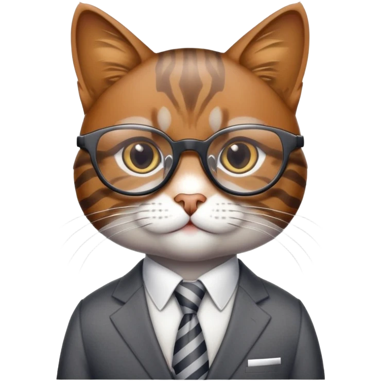 professional cat with glasses and a suit, looking like a corporate boss emoji