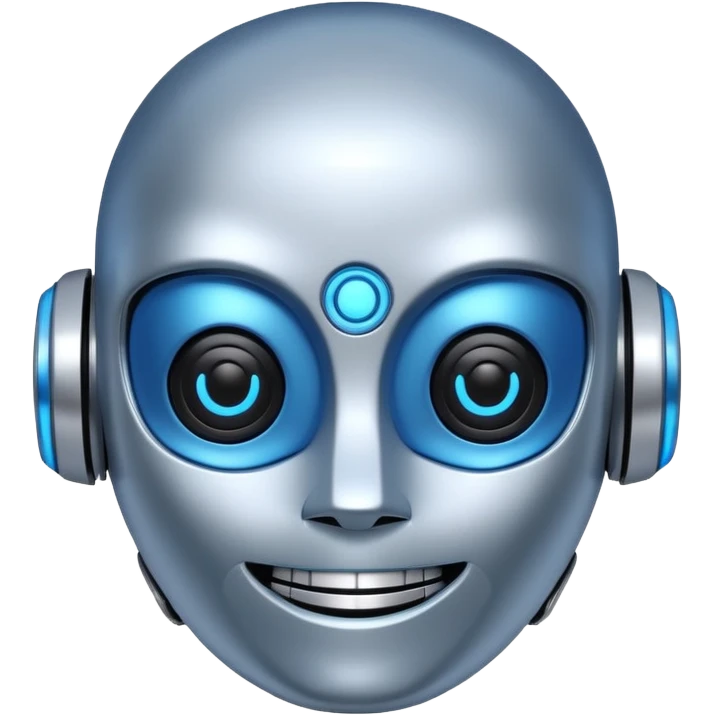robot head with a digital smile, blue and silver colors AI emoji emoji