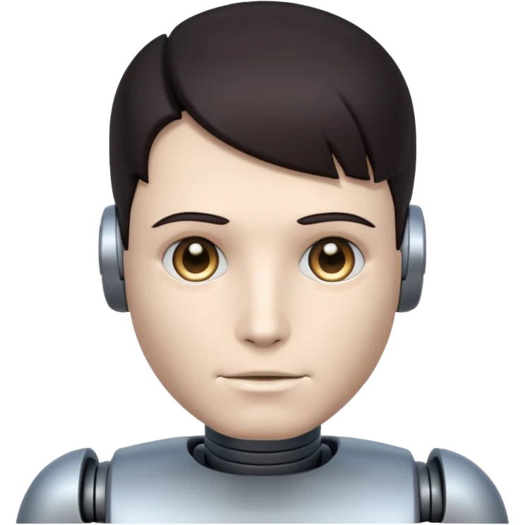 male robot with dark hair color and metalic face emoji