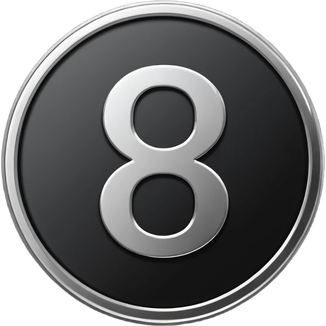 Emoji icon of a black coin with engraved number 8, minimalist style, isolated emoji