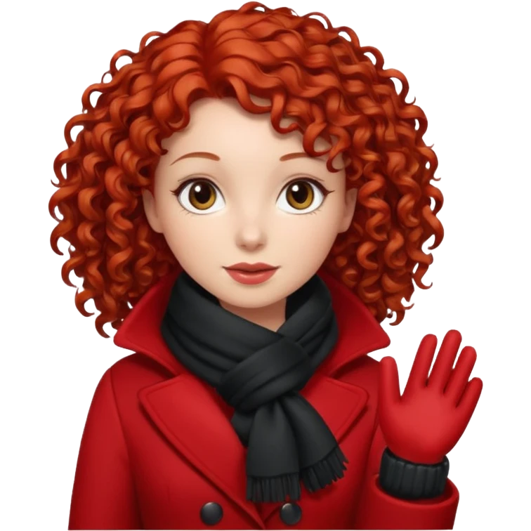 Woman with Red Curly Hair – Red curly hairstyle, wearing red dress wearing winter clothes




 emoji