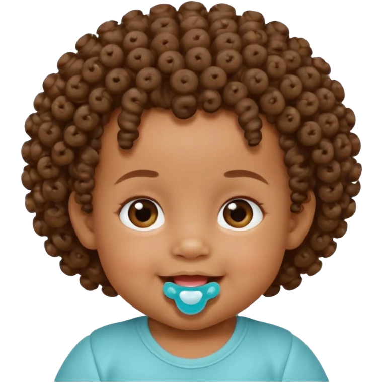 Bébé qui rigole métisse avec une tetiné dans la bouche et les cheveux bouclés  emoji