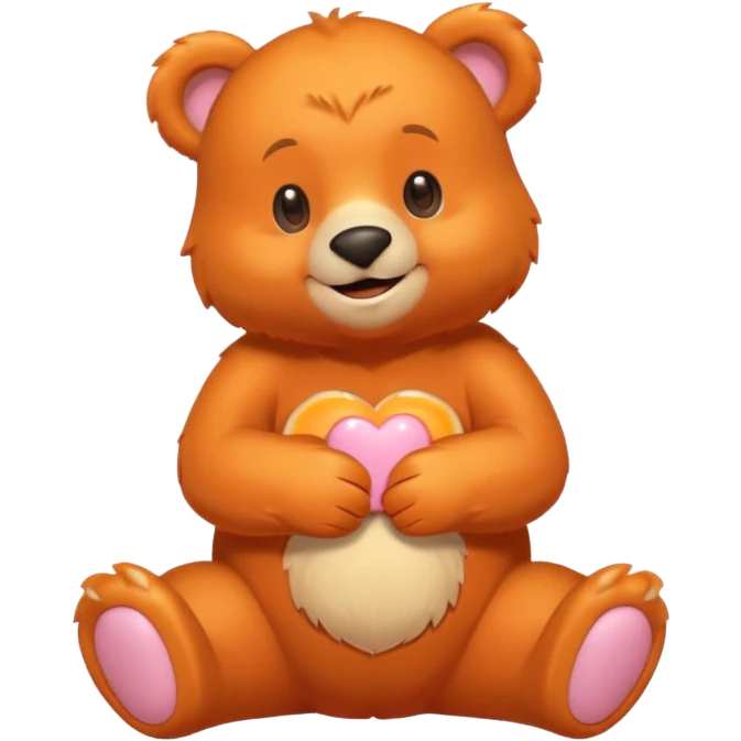 Create a orange friendly bear, make him look like from a kid cartoon and make him smile. Show his whole body. Make him look shy emoji
