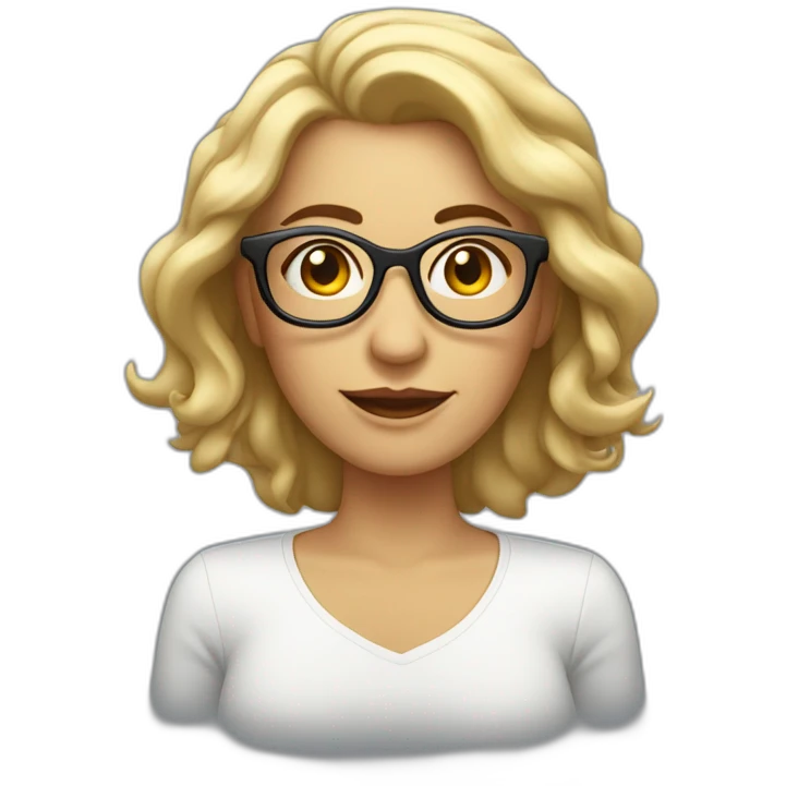 mujer blanca, con cabello suelto lacio, largo a la cintura, con lentes claros emoji