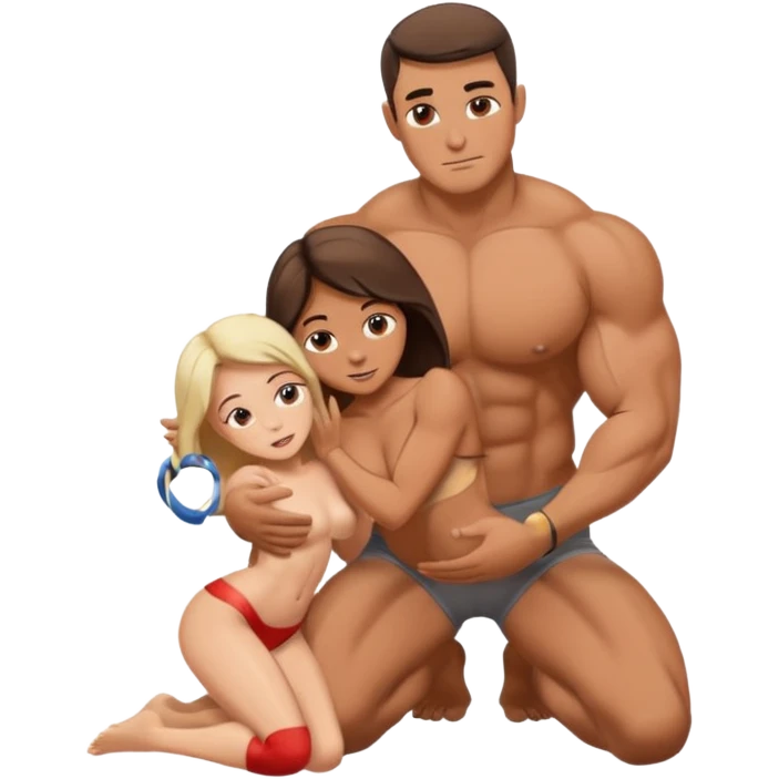nude woman on knees with head in muscular man's lap emoji