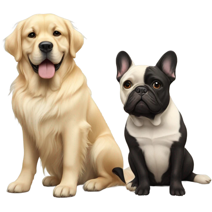 English cream golden retriever and a black frenchie as best friends emoji