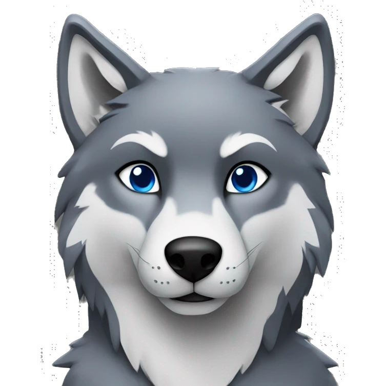 Full-body Grey wolf with black paws, black muzzle, black tail. with blue eyes. full body emoji