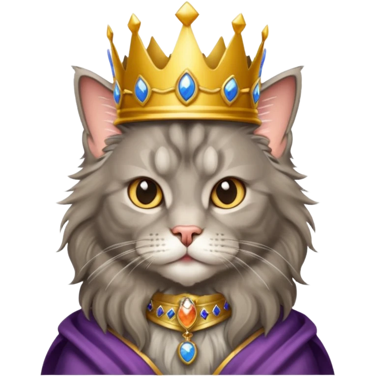 Fluffy grey maincoon cat dressed like the queen of England emoji