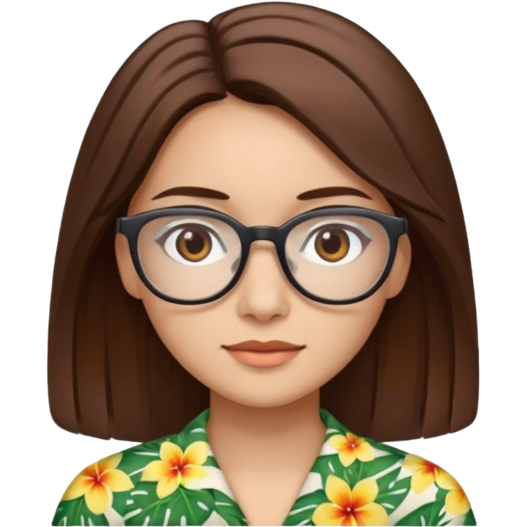 Hawaii female with fair skin. Shoulder length straight brown hair. Brown eyes with glasses. emoji