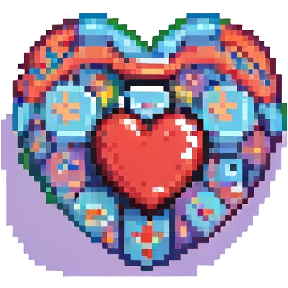 a heart with accessories, retro and vibrant, pixel art style emoji