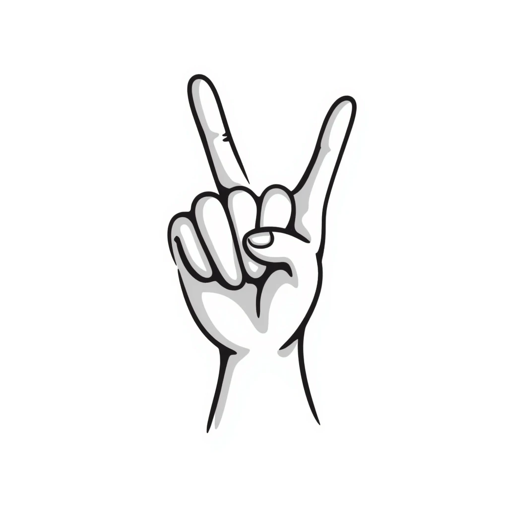 Hand drawn rock on horns hand sign with light skin tone emoji