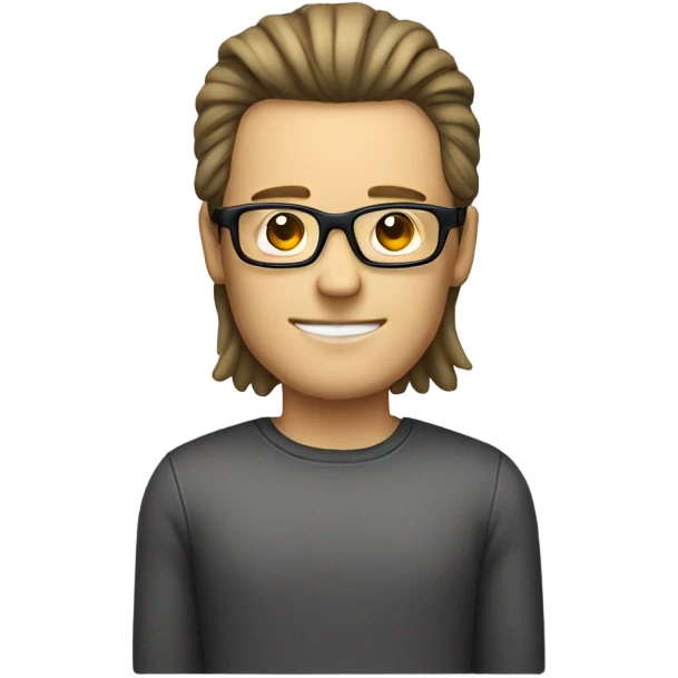 A white male with a square head and glasses with a mullet hair cut emoji