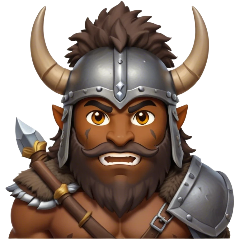 Clash of Clans style: Cinematic Fierce Barbarian Portrait Emoji, Poised and bold with a rugged, cartoonish build in tattered furs and a whimsical horned helmet, bright expressive eyes and a confident smirk, Simplified yet dynamic features, highly detailed, glowing with a vivid, adventurous aura, high shine, heroic and spirited, stylized with an air of medieval warrior charm, focused and energetic, soft glowing outline, capturing the essence of a fearless barbarian adventurer ready to lead his clan with spirited valor! emoji