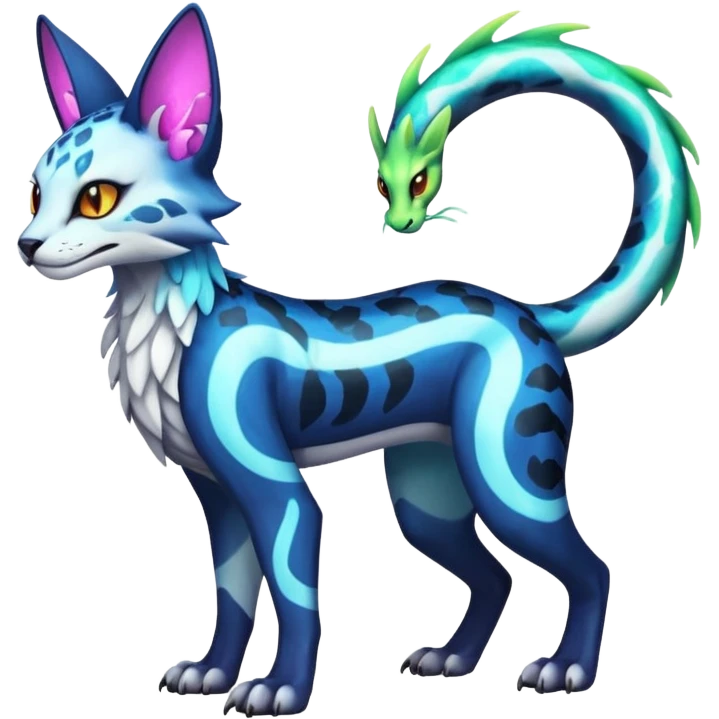 Neon Vibrant Pulsating Trail-glowing Chromatic Trico-Serval-Absol-Gryphon-Silvally-Dragon-Snake-fusion-hybrid emoji