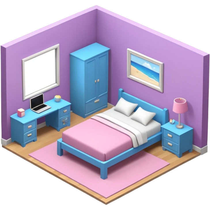 13 year old girls ultra realistic, ultra detailed large 3D view of bedroom, interior isometric emoji