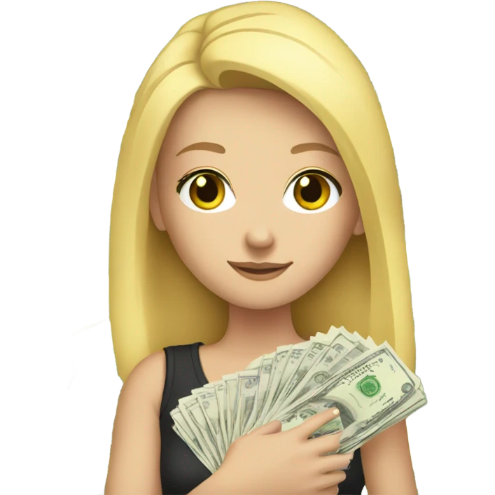 Blonde white gurl holding a stack of money emoji