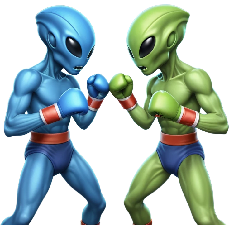 two alien fighters boxing, mid-punch action, motion blur effect, glowing energy impact, dramatic lighting, 3D cartoon, mobile game icon style, clean background, no text, no watermark
 emoji