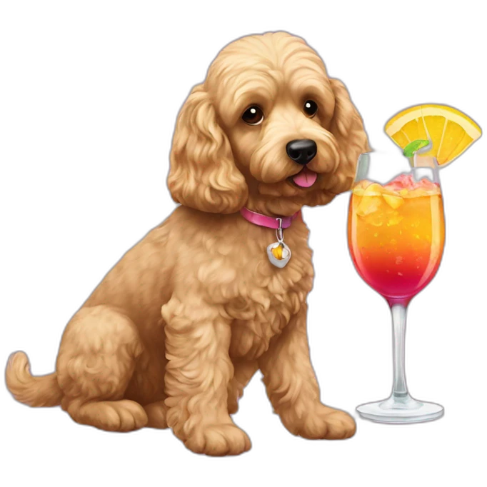 Cockerpoo drinking cocktail emoji