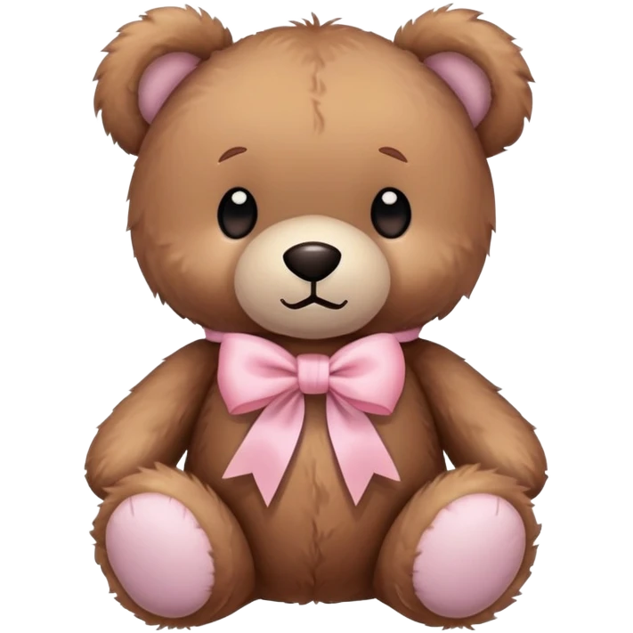 Stuffed teddy bear with light pink ribbon tied in a bow around its neck emoji