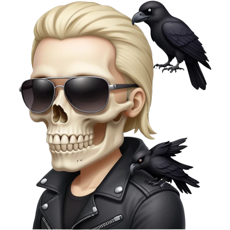 Skull Biker wearing sunglasses holding a raven emoji