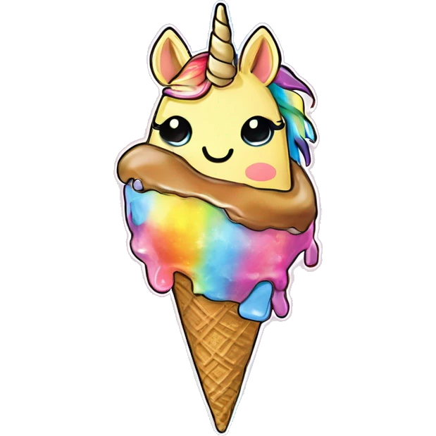rainbow metal rhinestoned unicorn eating tie dye kawaii ice cream emoji