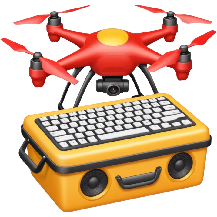 shopping basket with a drone, keyboard, and speaker emoji emoji