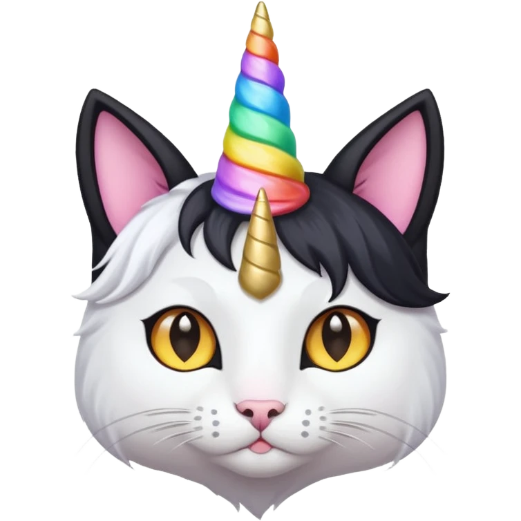 Black long haierd cat whit A unicorn horn emoji