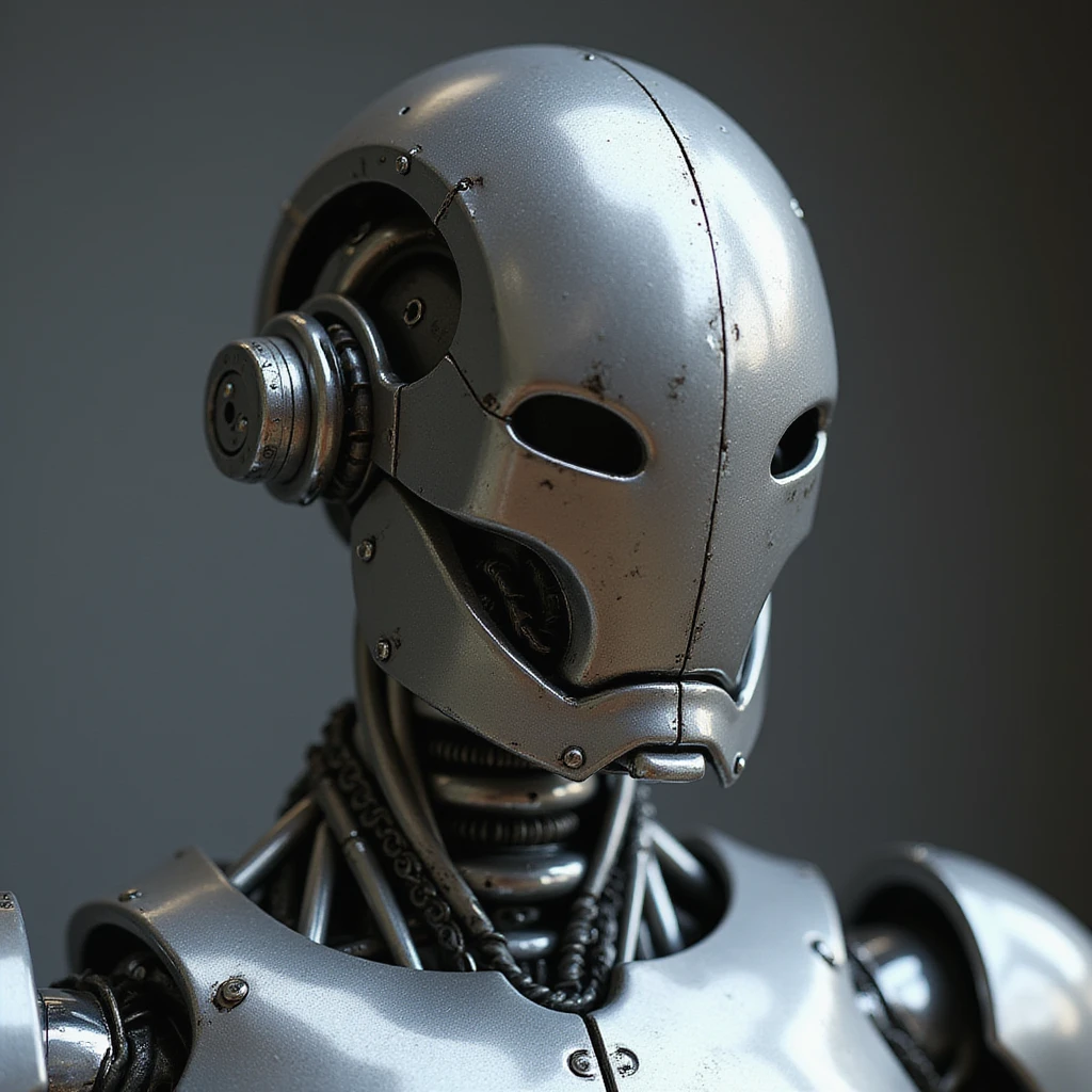 a realistic metallic robot, highly detailed, photorealistic style emoji