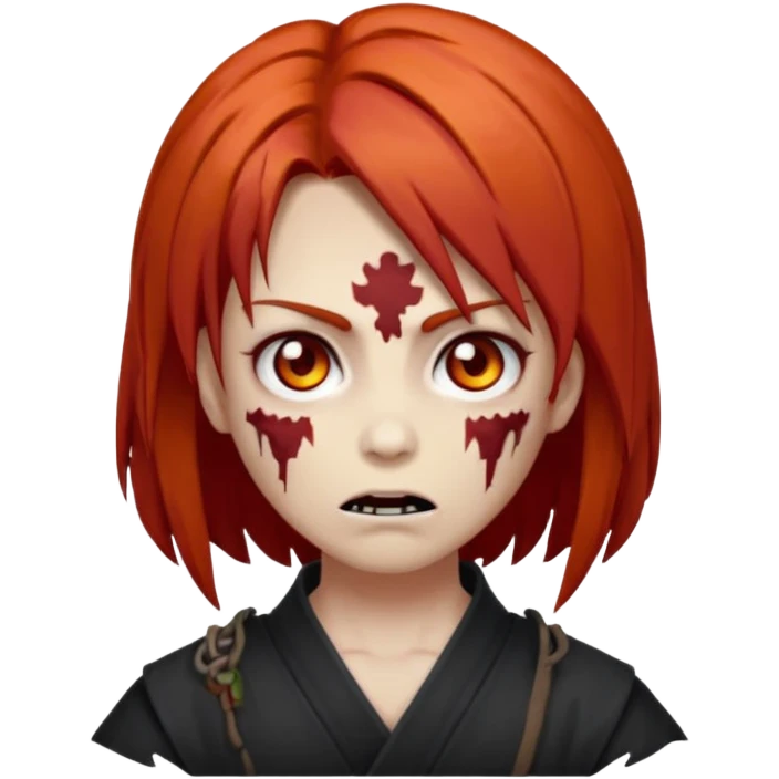 zombie emoji Paklov, dark orange red hair, hair styled in the shape of megumi from jujutsu kaizen, homem, cabelo espetado  emoji