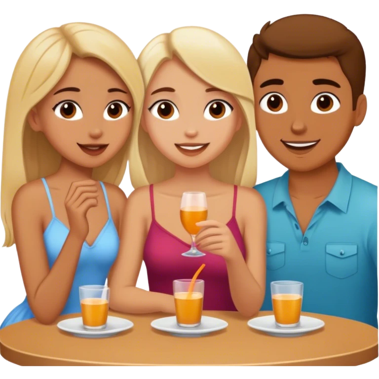 2 girls and a guy vibing on a date emoji