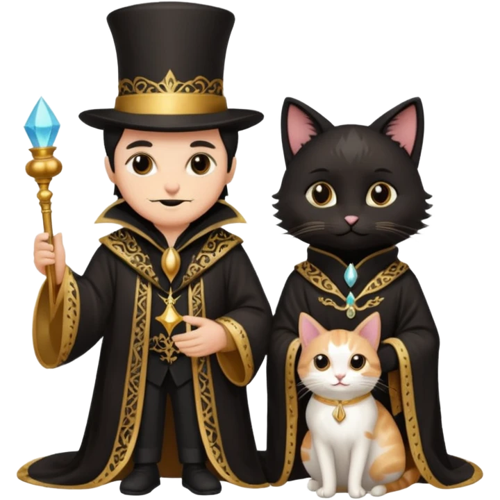 magician couple and their pet cat emoji