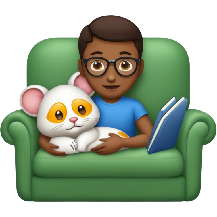 UM RATO BRANCO SENTADO EM UM SOFA, O RATO ESTA DE OCULOS ESCURO E BENGALA emoji