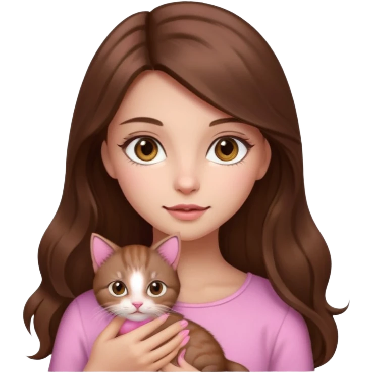 Pretty girl long hair Brown makeup pink kitten emoji