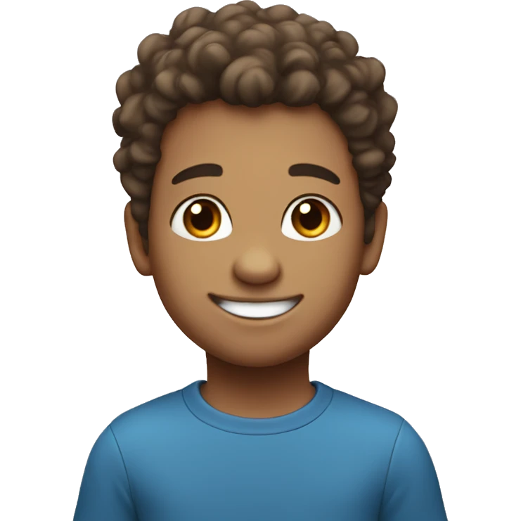 smiling boy with blue eyes with fluffy hair up in the front emoji