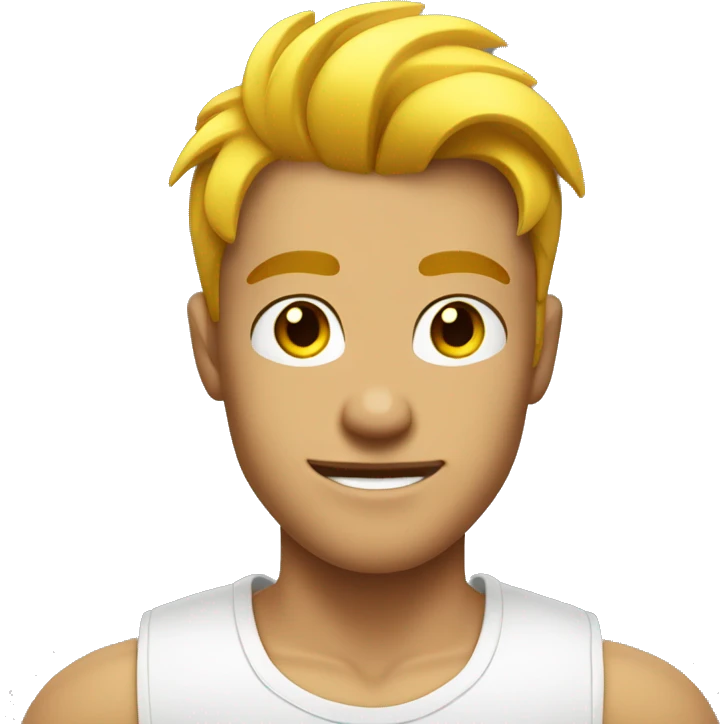 A muscular yellow man 20 years old with a fashionable hairstyle in white t-shirt emoji