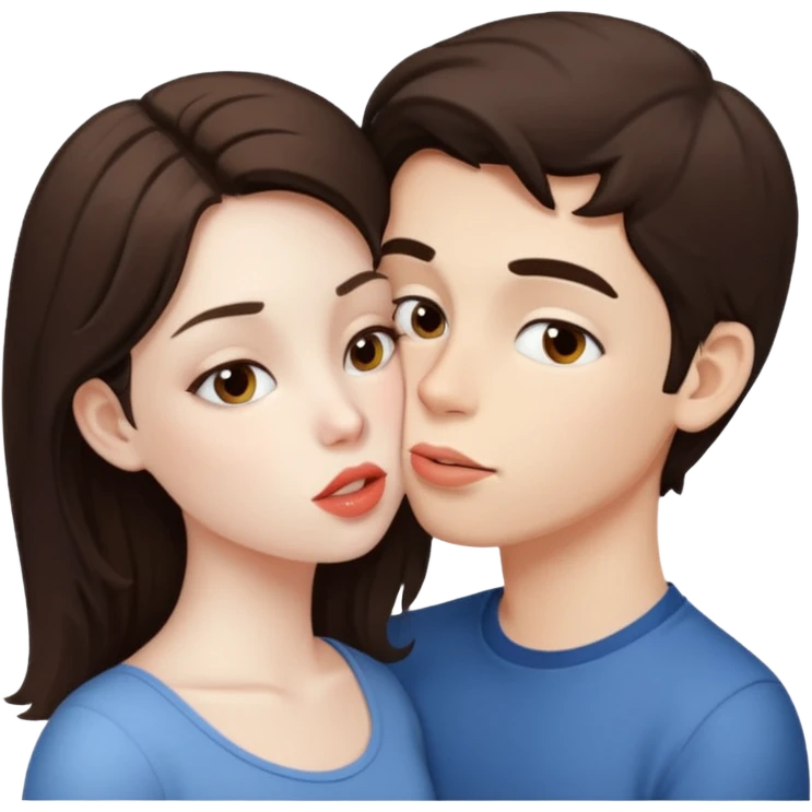 brunette boy pale skin and brunette girl kiss emoji