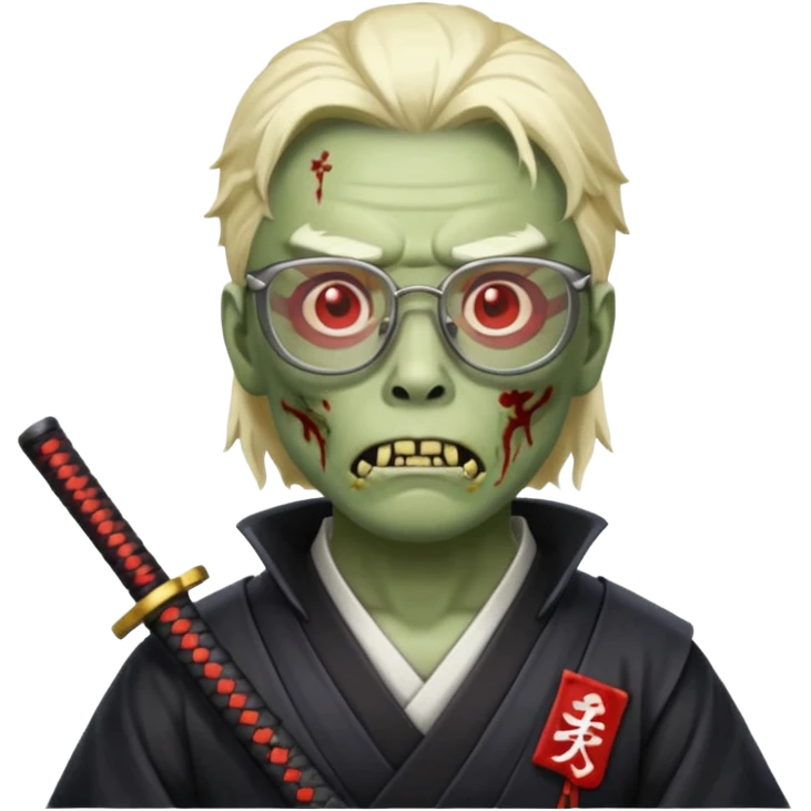 zombie samurai with glasses, highlight the glasses, more visible emoji