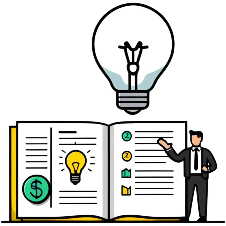 smart entrepreneur with business plan and lightbulb emoji