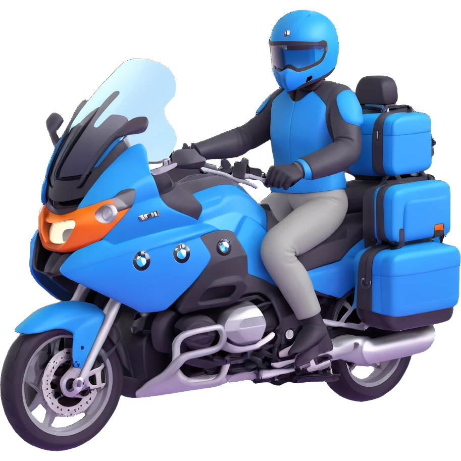 blue BMW R 1200 RT touring motorcycle with rider and saddlebags emoji